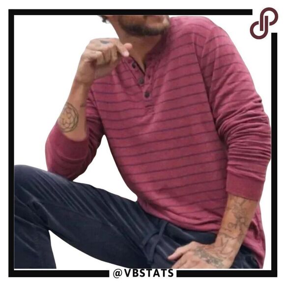 Marine Layer Red Wine Striped Double Knit Long Sleeve Striped Henley Size XXL - Picture 1 of 11